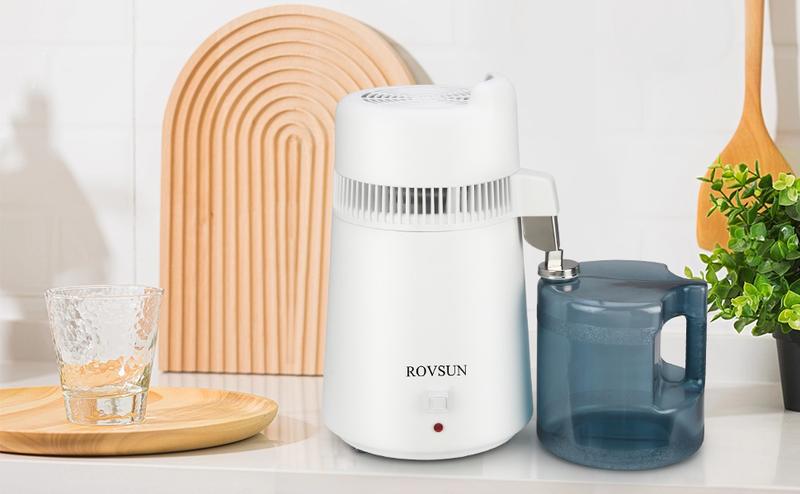ROVSUN【Upgraded】 1.6 Gallon/6L Water Distiller with Flame-Retardant Material, BPA-Free Container & Stainless Steel Interior, Home Distilled Water Machine Maker Countertop Distilling Water Purifier