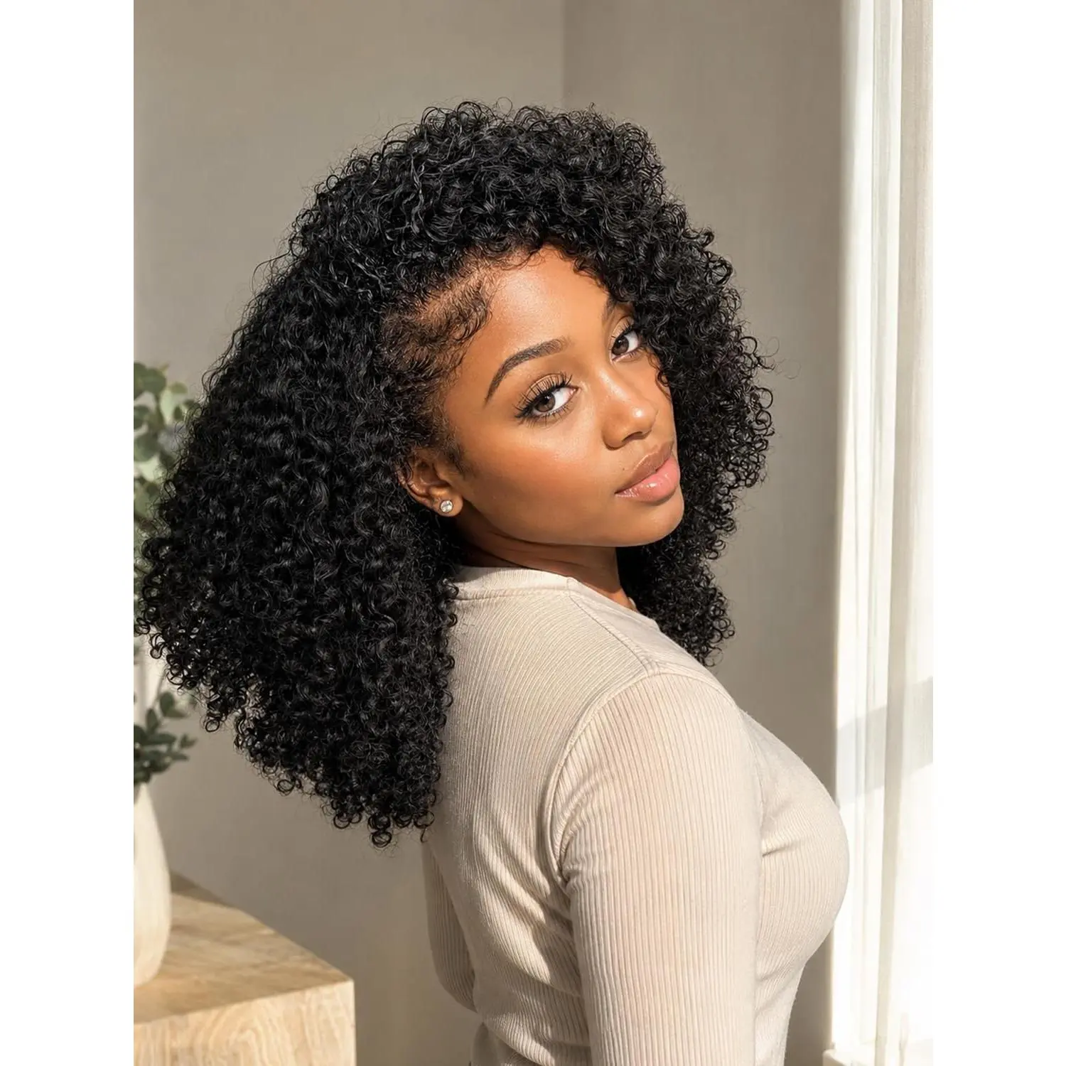 Afro Kinky Curly Half Wig Human Hair Glueless 18 Inch | 180% Density 3C/4A Kinky Curly,  Black, Flip-Over Style with Clips and Drawstring for a Secure Fit