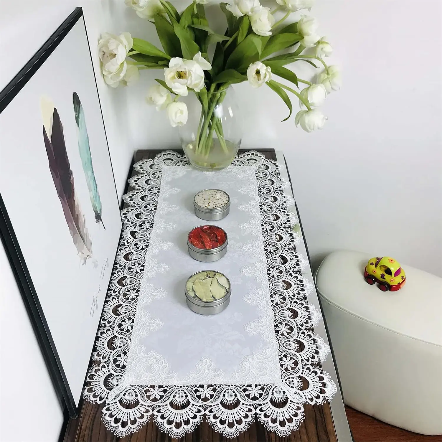 Lace Tablecloth Rectangle Fabric Washable  16x35inch | Elegant Decor Table Cover Dining  Holiday Party Kitchen Easter Christmas Wedding  Outdoor and Indoor  Décor