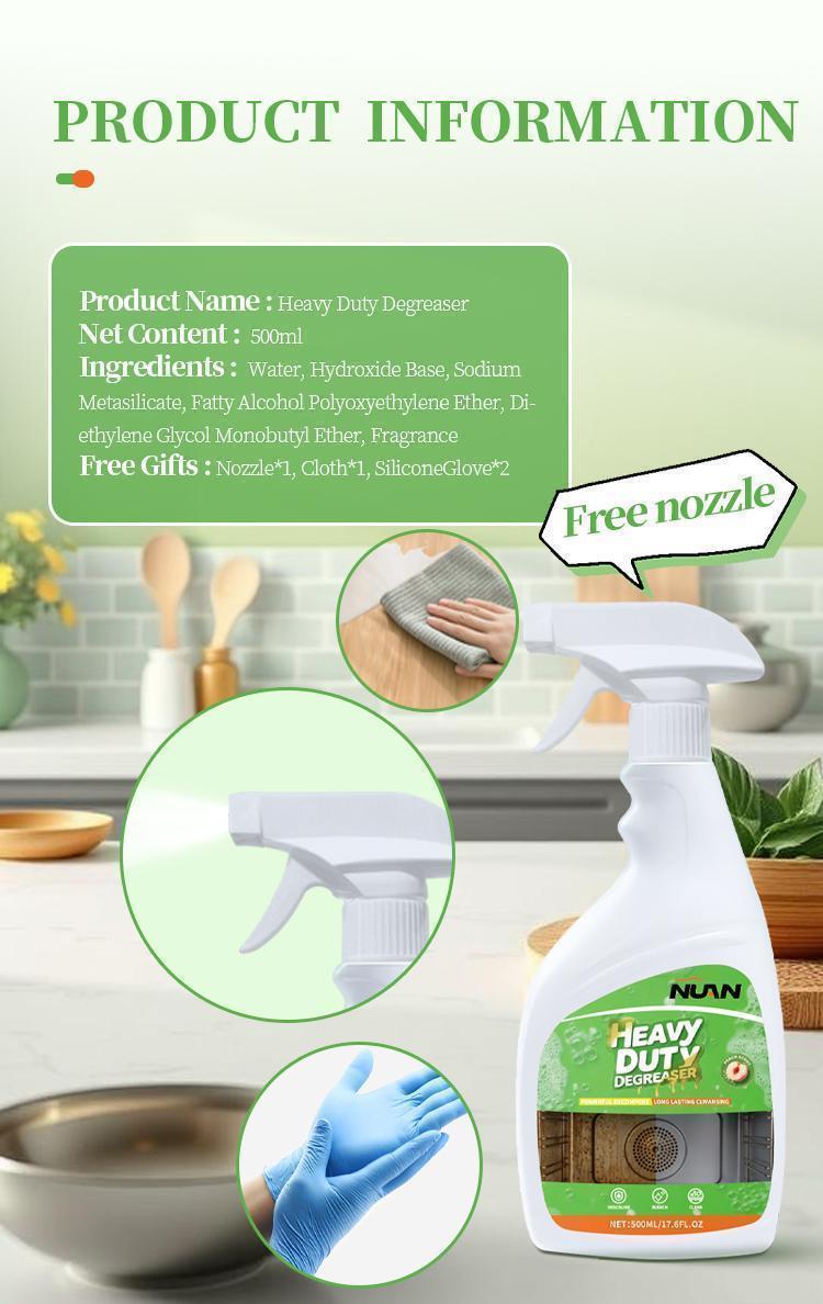 NUAN Deep Cleaning Grease Remover Spray, Heavy Duty Grease Remover for Stove, Range Hood and Countertops, Deep Cleans Tough Kitchen Messes Easily