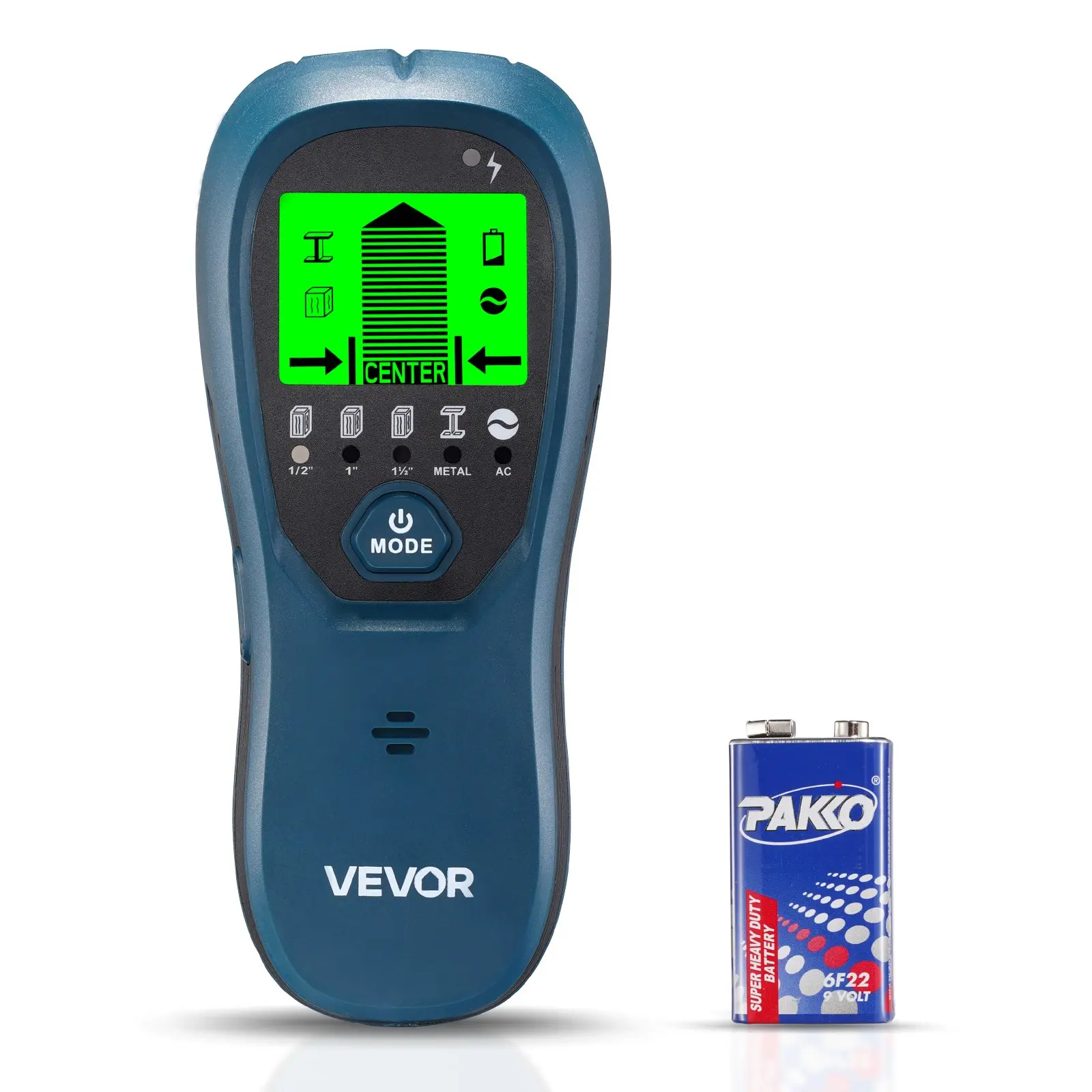 VEVOR 5 In 1 Wall Stud Finder Scanner, Electronic Detector with Smart Sensor, High-Definition LCD Display, Audio Alarm, for Locating Metal Centers & Edges, AC Wires, Joists, Pipes, Blue, All Seasons Wall Scanning, Center And Edge Of Metal