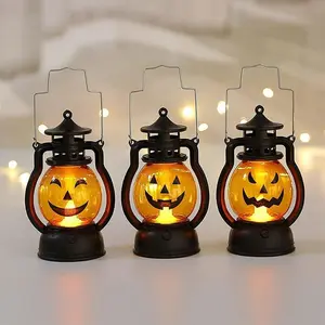 Glowing Pumpkin Lantern Battery Powered Halloween Decorative Light, Indoor Outdoor Use, Fun Scary Expressions, 3 Pieces Set