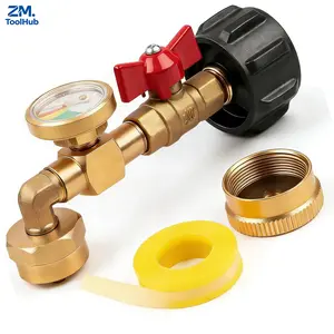 Upgraded 20lb to 1lb Propane Refill Converter Adapter, 90-Degree Elbow QCC1 Adapter with ON/Off Valve & Gauge, Fill 1 lb Tanks from 5-40 LB Propane Tank