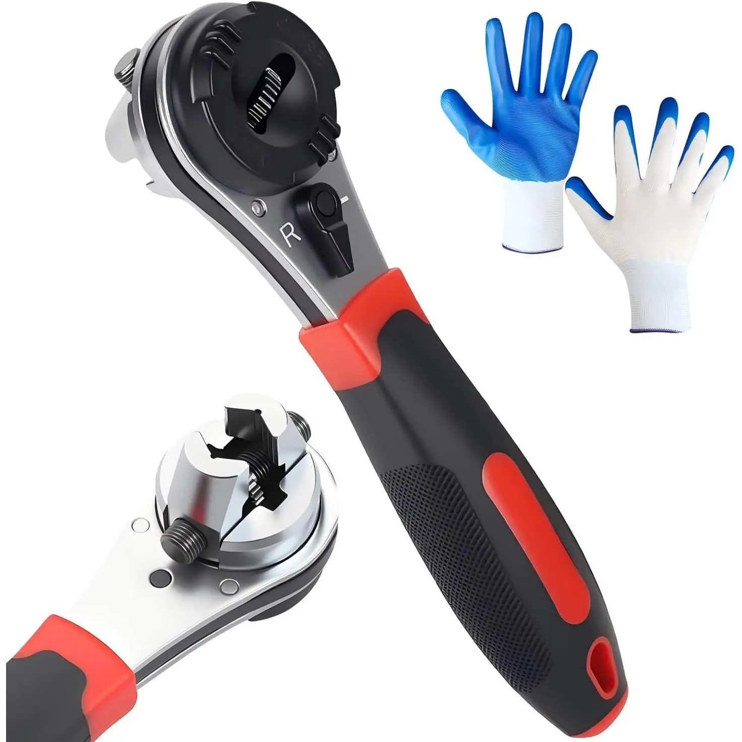 Ratchet Wrench 6-24mm Jaw, Wrench Tool| 360° Rotating Head, SAE and Metric, Reversible Switch, Cr-V, Ratcheting Kit, Self-Adjusting Set for Nut/Bolt/Screw/Pipe