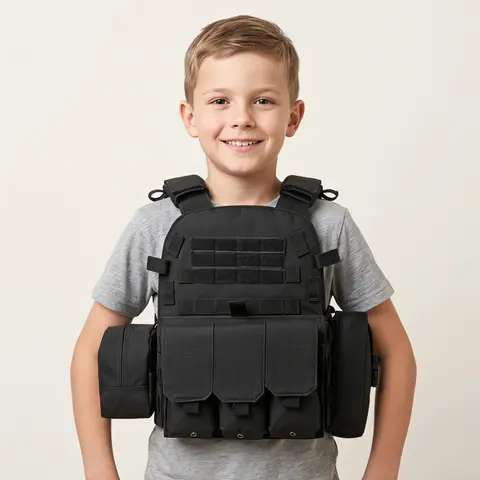 Kids Multi-Pocket Tactical Vest, Detachable Side Bags Adjustable Size Combat Vest For Camping Paintball