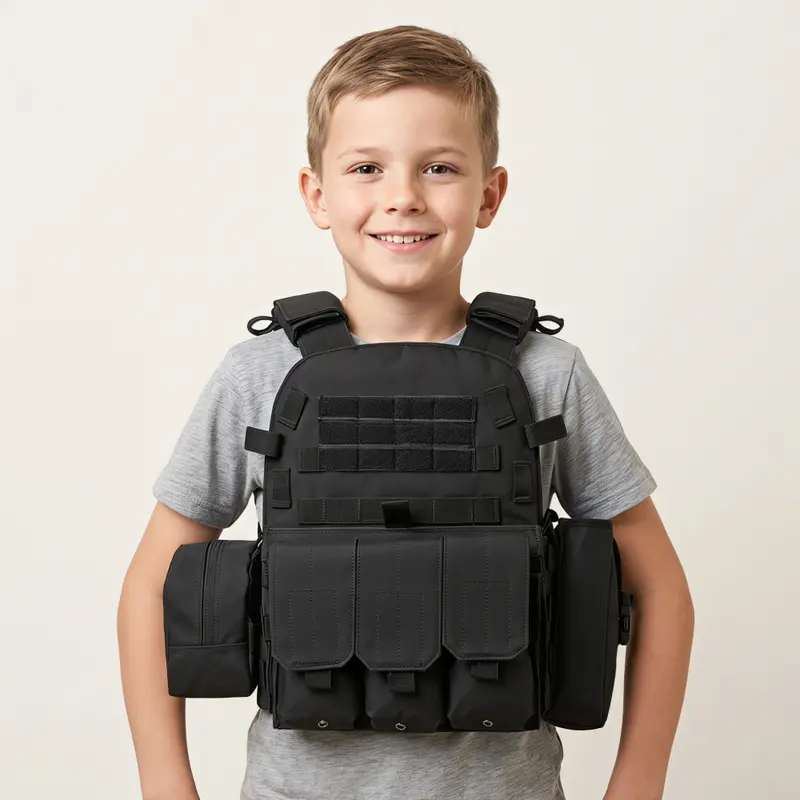 Kids Multi-Pocket Tactical Vest, Detachable Side Bags Adjustable Size Combat Vest For Camping Paintball