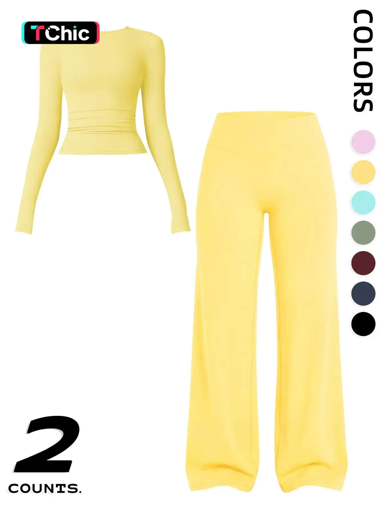 Women's 2-Piece Fitness Set, Comfortable Long Sleeve Top & High-Waisted V-Back Yoga Pants, Casual Slim Fit, All Seasons