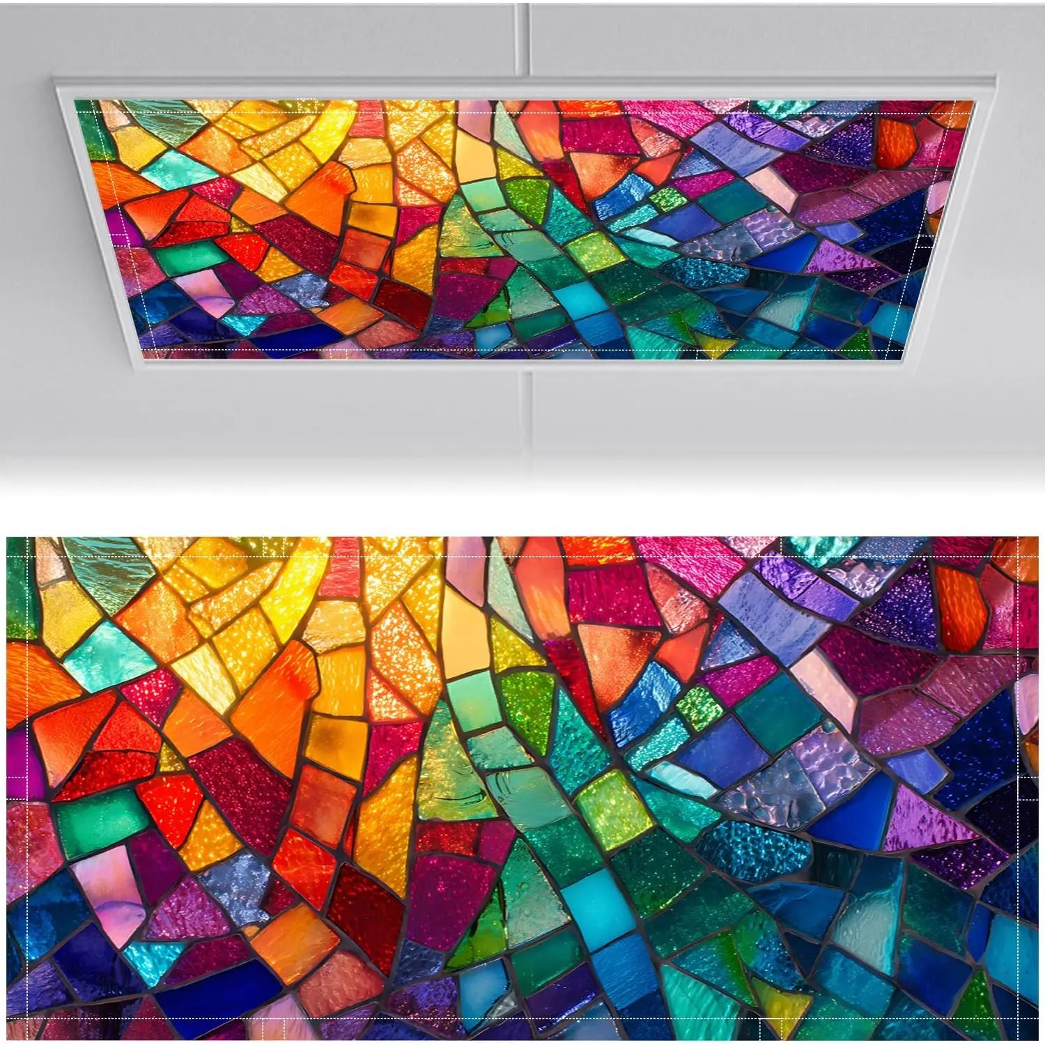 Fluorescent Light Covers for Ceiling Lights-Magnetic,2pcs,Geometric & Stained Glass Designs for Ceiling Lights 2ft x 4ft-For Classroom, Office，Home (Stained Glass Geometric, 48"L x 24"W-2pcs)