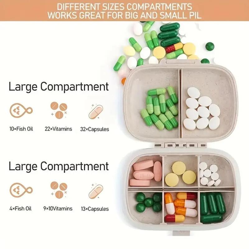 Portable 8-compartment Pill Box, 1 Count Pill Container with Removable Lid & Lock, Household Pill Organizer, Dustproof Medicine Organizer for Daily Medicines, Supplements, Vitamins and Fish Oils