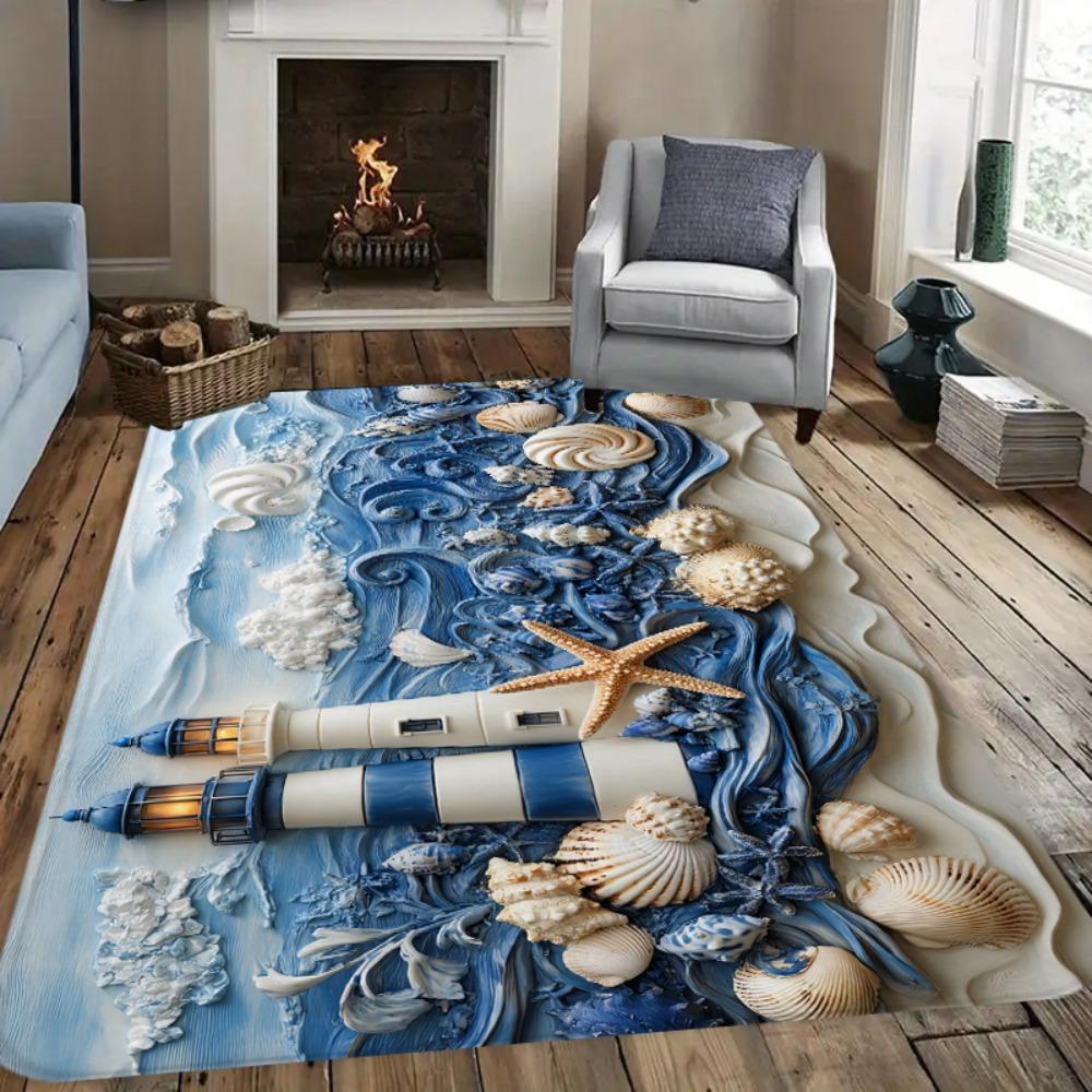 Coastal Lighthouse and Seashell Design Soft Comfortable for Living Room Bedroom Decorative Area Rugs Easy to Clean and Maintain Ideal for Home Decor Enhances Space Aesthetics Home Decor
