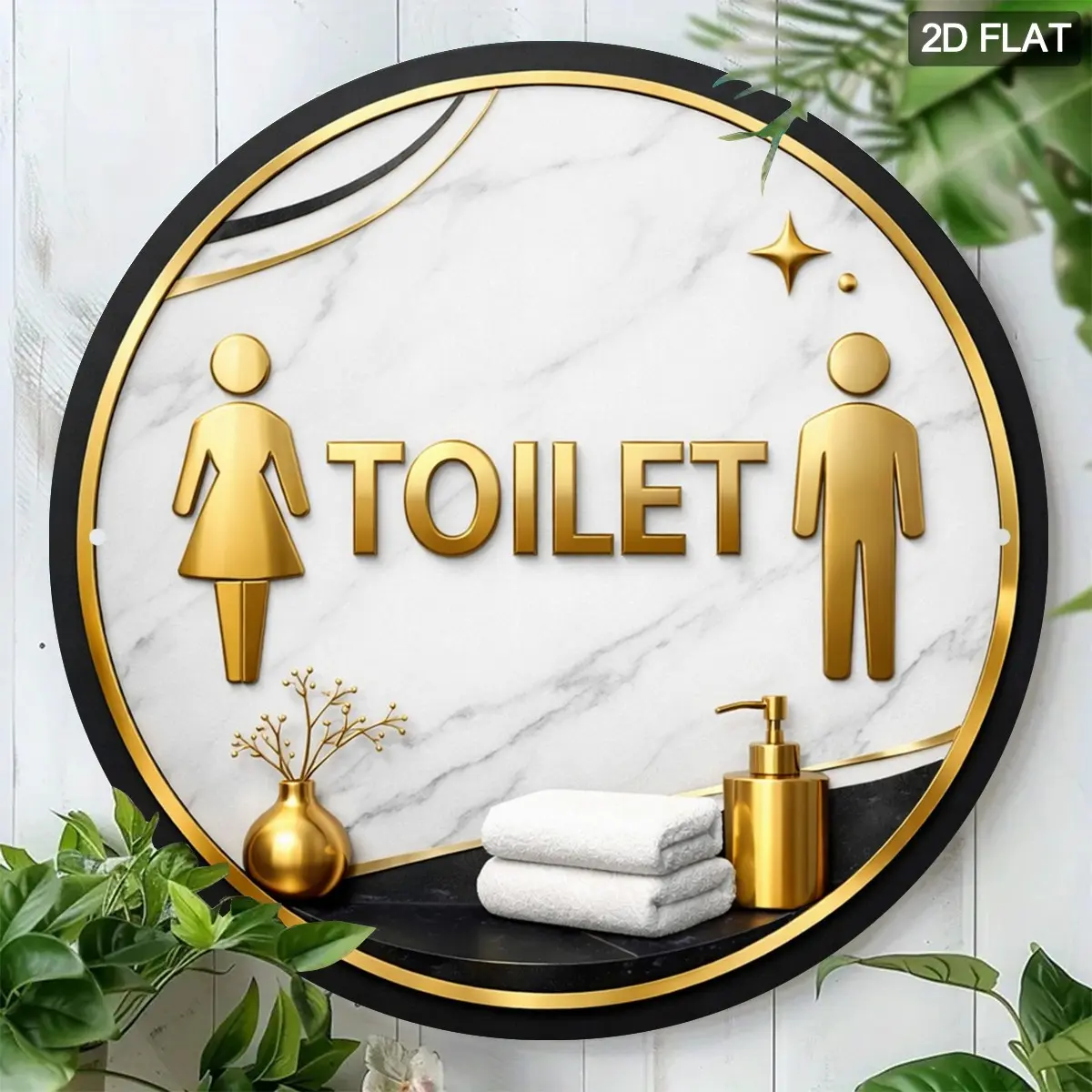 Modern Minimalist Vintage Round Bathroom Sign, Restroom Sign, Aluminum Material, Metal Sign, Wall Mounted, English Label, Ideal for Small Spaces, Apartment Office Decor Gift