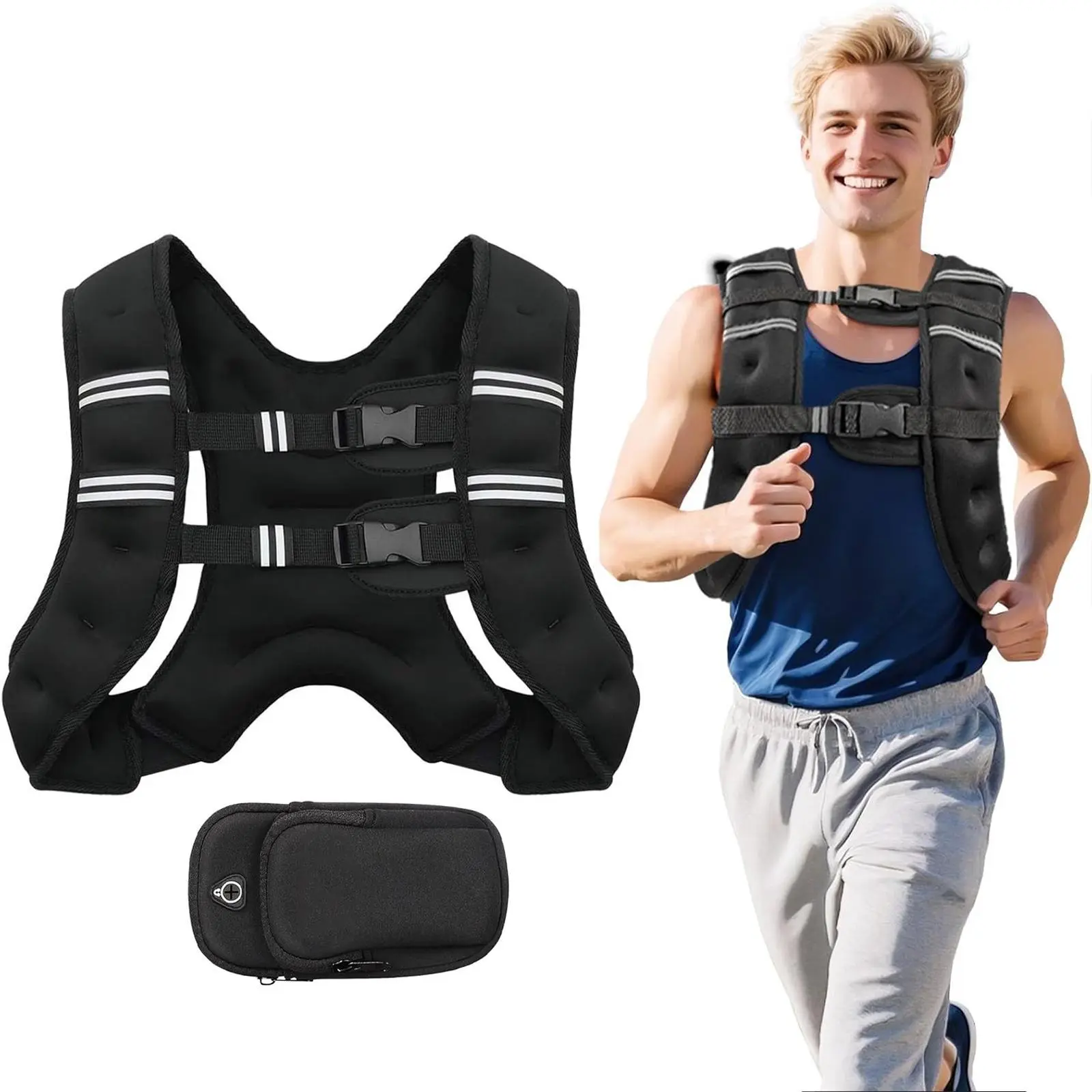 【DealsForYouDays】Weighted Rucking Vest for Men & Women, 8lbs-25lbs Adjustable Weight, with Detachable Phone Pouch for Walking, Training