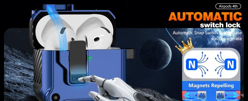 Compatible Case for AirPods 4th Generation, with Cleaner Kit, Automatic Snap Switch Secure Charging Cover for New AirPods 4 [with Active Noise Cancellation] (2024)-Black