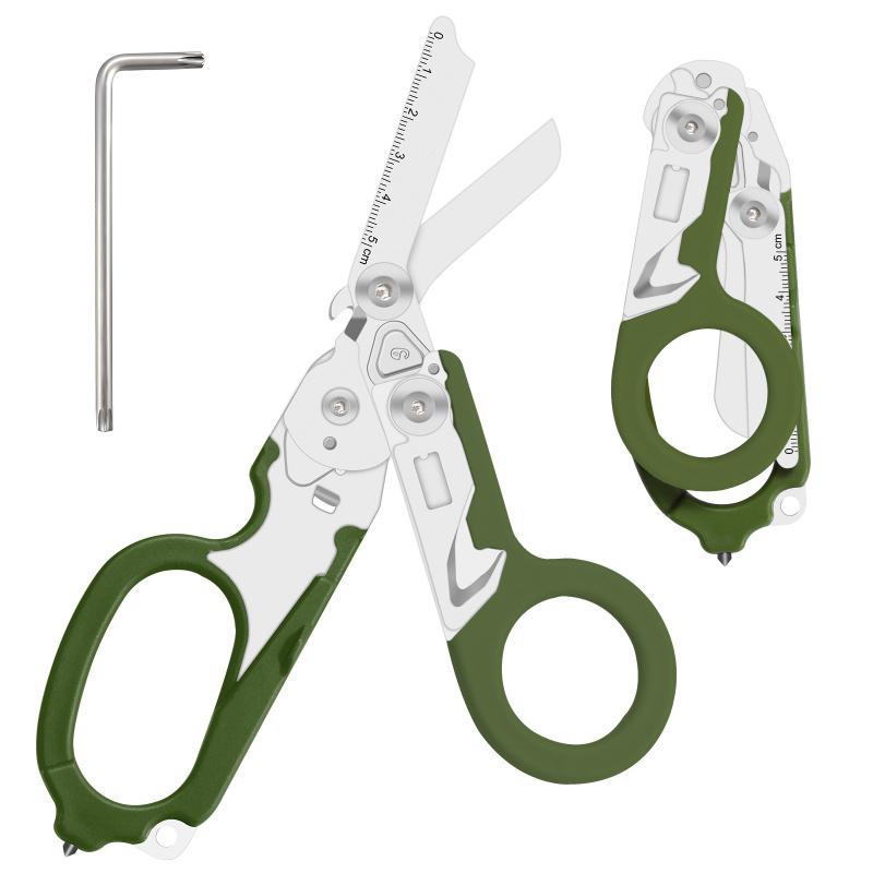 8in1 Outdoor Tactical Scissors, Upgraded EDC Multifunctional Folding Scissors, Medical Emergency Multipurpose Scissors for Outdoor Camping Hiking Home, Hand Tool, Army Green