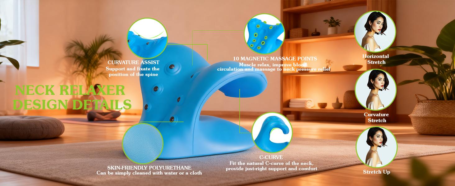 Neck Stretcher Cervical Traction Pillow with Acupressure, Neck and Shoulder Relaxer for TMJ Pain Relief, C-Arch Chiropractic Pillow, Spine and Neck Corrector