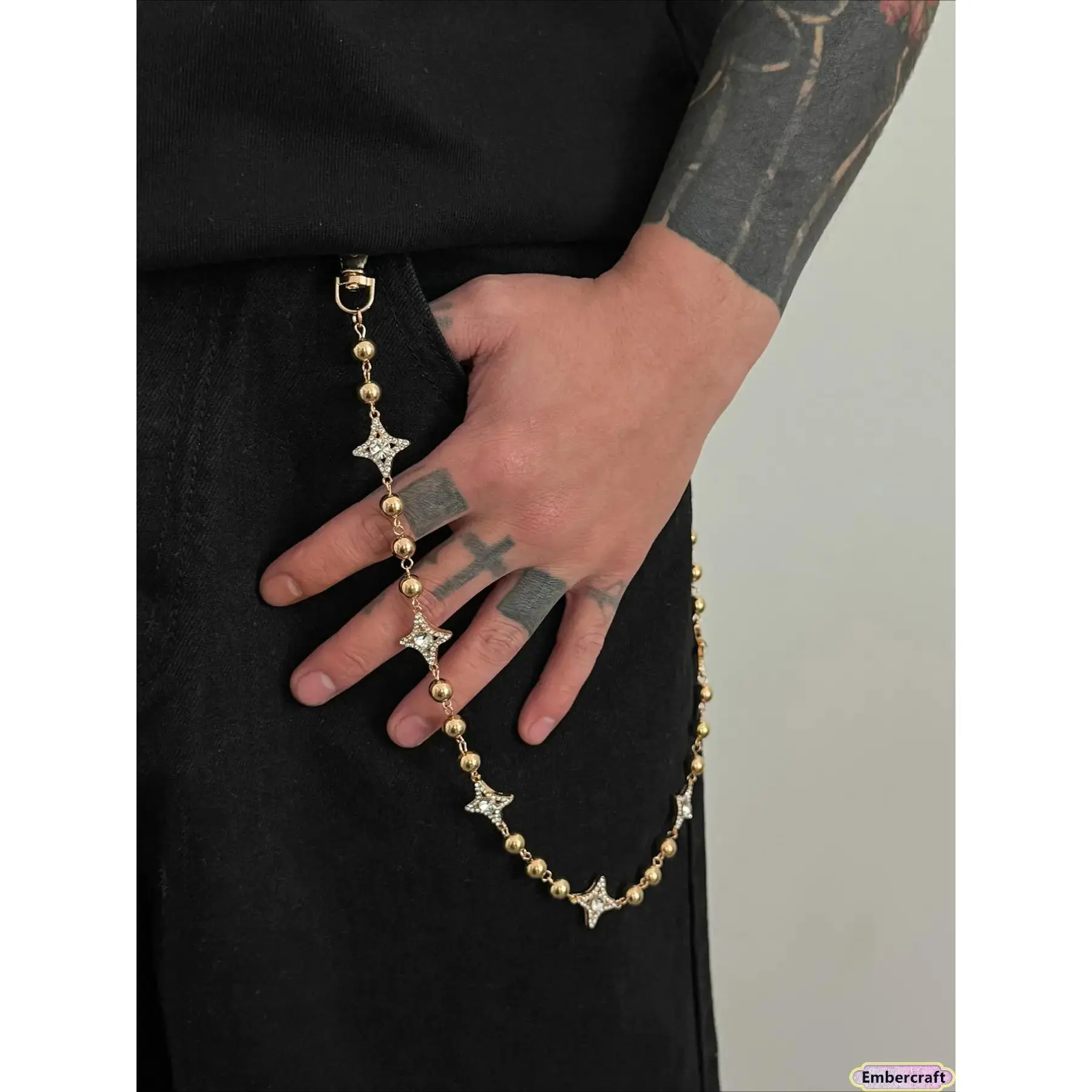 Viral Rhinestone Star Belt Chain for Men, Aesthetic Hip Hop Waist Chain, Y2K Streetwear Crystal Beaded Belt, Adjustable Fashion Accessory, Sparkly Statement Piece for Parties, Concerts & Urban Outfits