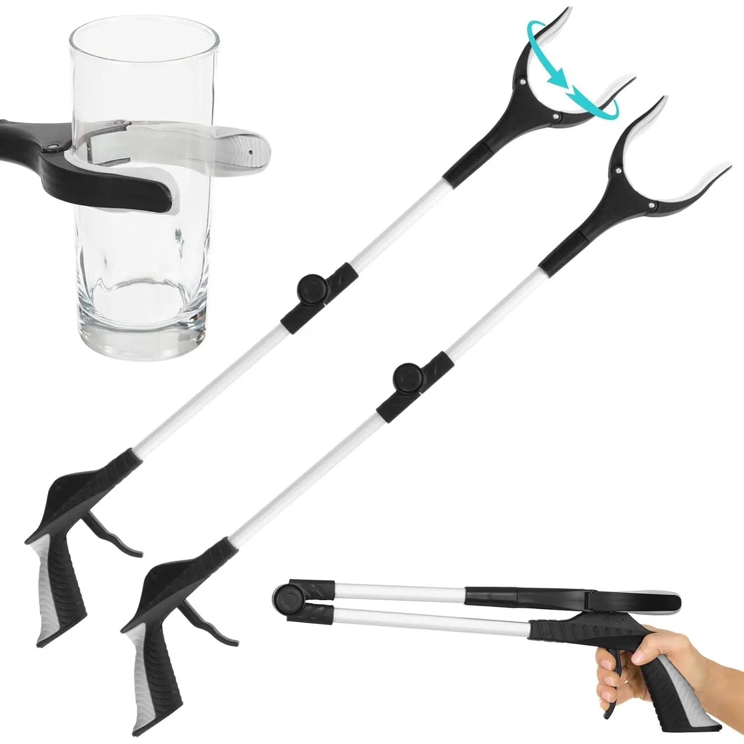 2026 Vive 32" Grabber Reacher Tool (2 Pack) - Foldable Pickup Stick with Rotating Jaw & Sensitive Trigger - Heavy Duty Mobility Grip Hand Aid - Extra Reach Extender Claw for Seniors, Elderly, Handicap