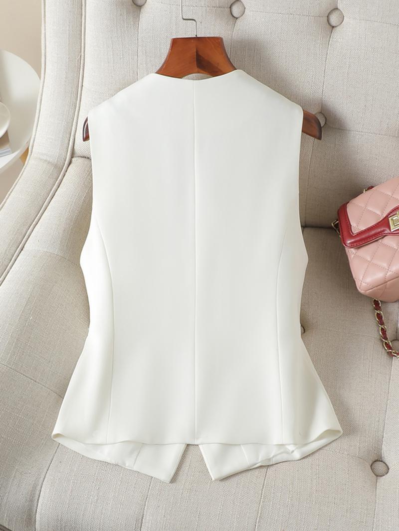 Women's Solid Button Front Vest, Elegant V Neck Sleeveless Waistcoat for Work Office Business, Ladies Spring & Fall Clothes
