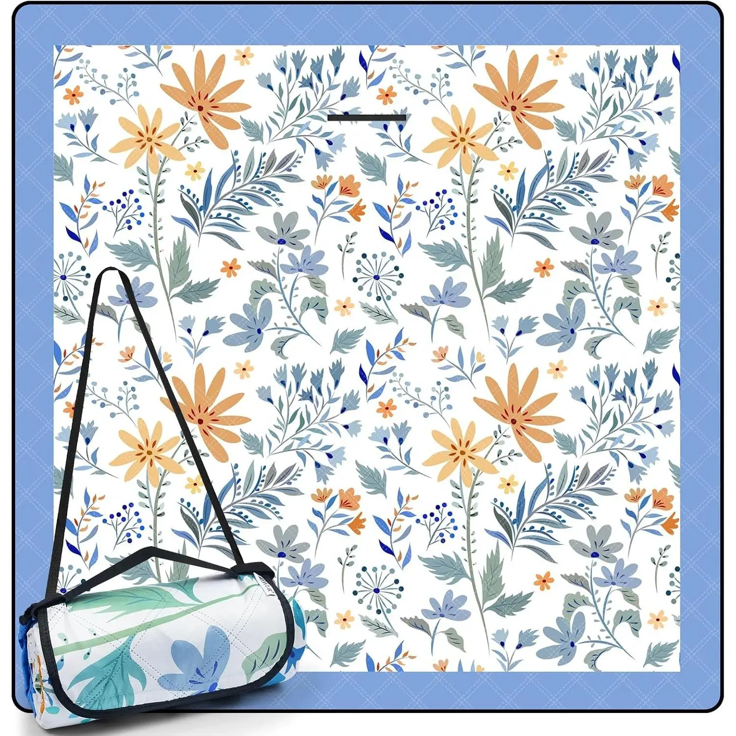 Picnic Blankets 79"x79" Extra Large Outdoor Blanket Beach Blanket Waterproof SandProof Picnic Mat Washable Foldable Portable for Grass Lawn Beach Camping (White with Flowers)Gift