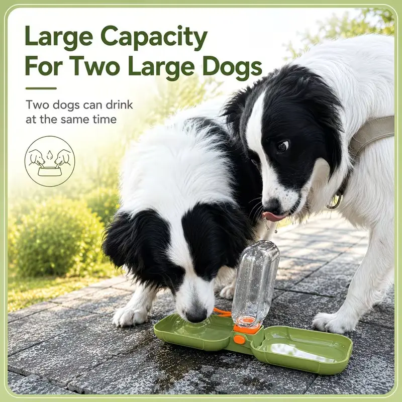 Pointseek 180° Foldable Dog Water Bottle, 2-In-1 Portable Pet Travel Bowl Set, Leakproof Dual Bowls for Dogs Cats, Handheld Canteen for Outdoor Travel