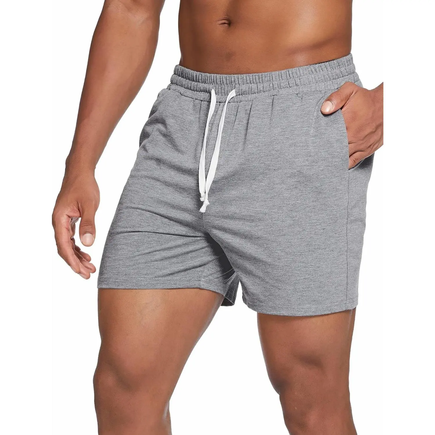 Men's 5.5 in Casual Polyester Jersey Loungewear Shorts, Lightweight Elastic Waist Drawstring Nightwear Bottoms with Pockets, Breathable Cotton-Blend Fabric Sleepwear