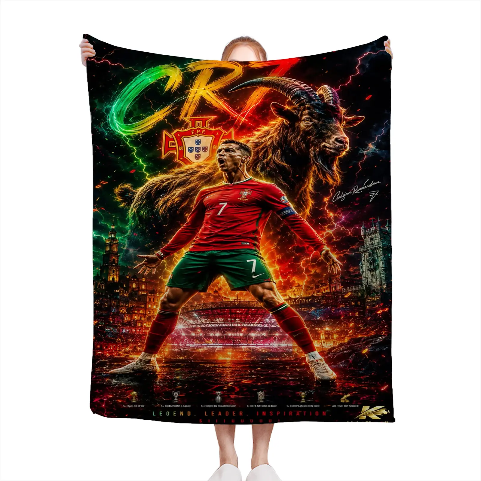 Soft Cozy Throw Blanket Polyester CR7 Goat Legend Print Digital Design For Living Room Bedroom Fall Winter Gift For Fans CRISTIANO-RONALDO-32