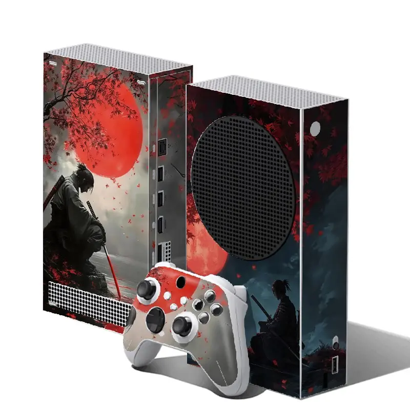Oriental Ink Samurai Red Full Moon Maple Scenery Xbox Series S Skin Decal Pvc Waterproof Stickers | Full Set for Console + Controllers, Waterproof, Anti-Scratch, Dustproof, Removable Without Residue