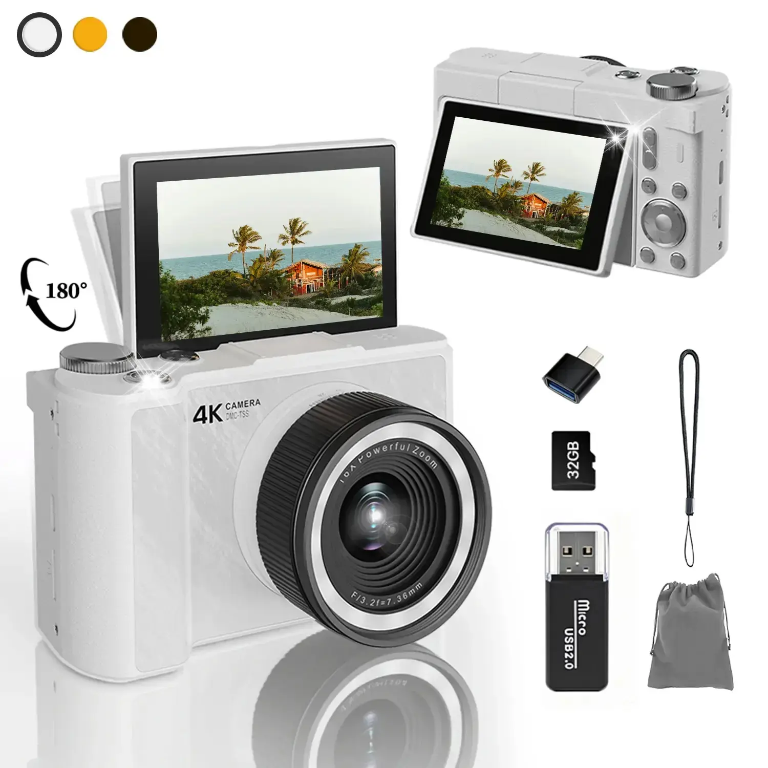 Digital Camera for Photography with Fill Light, Beginner Digital Camera, 4K Portable Vlogging Camera, 16X Digital Zoom Compact Cameras, 48MP Vlogging Camera with 32GB Card, Point and Shoot Digital Cameras