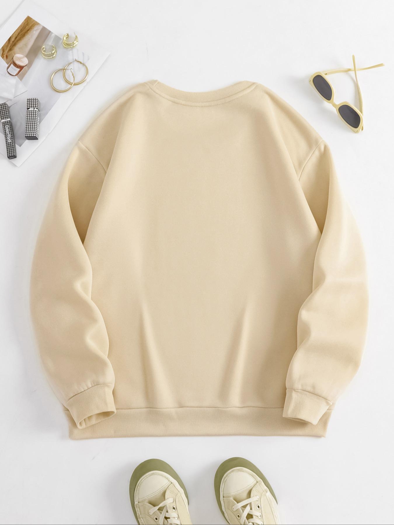 Women's Letter Print Drop Shoulder Sweatshirt, Casual Halloween Long Sleeve Round Neck Pullover for Spring & Fall, Lady Clothes for Daily Wear Black Girl Outfits