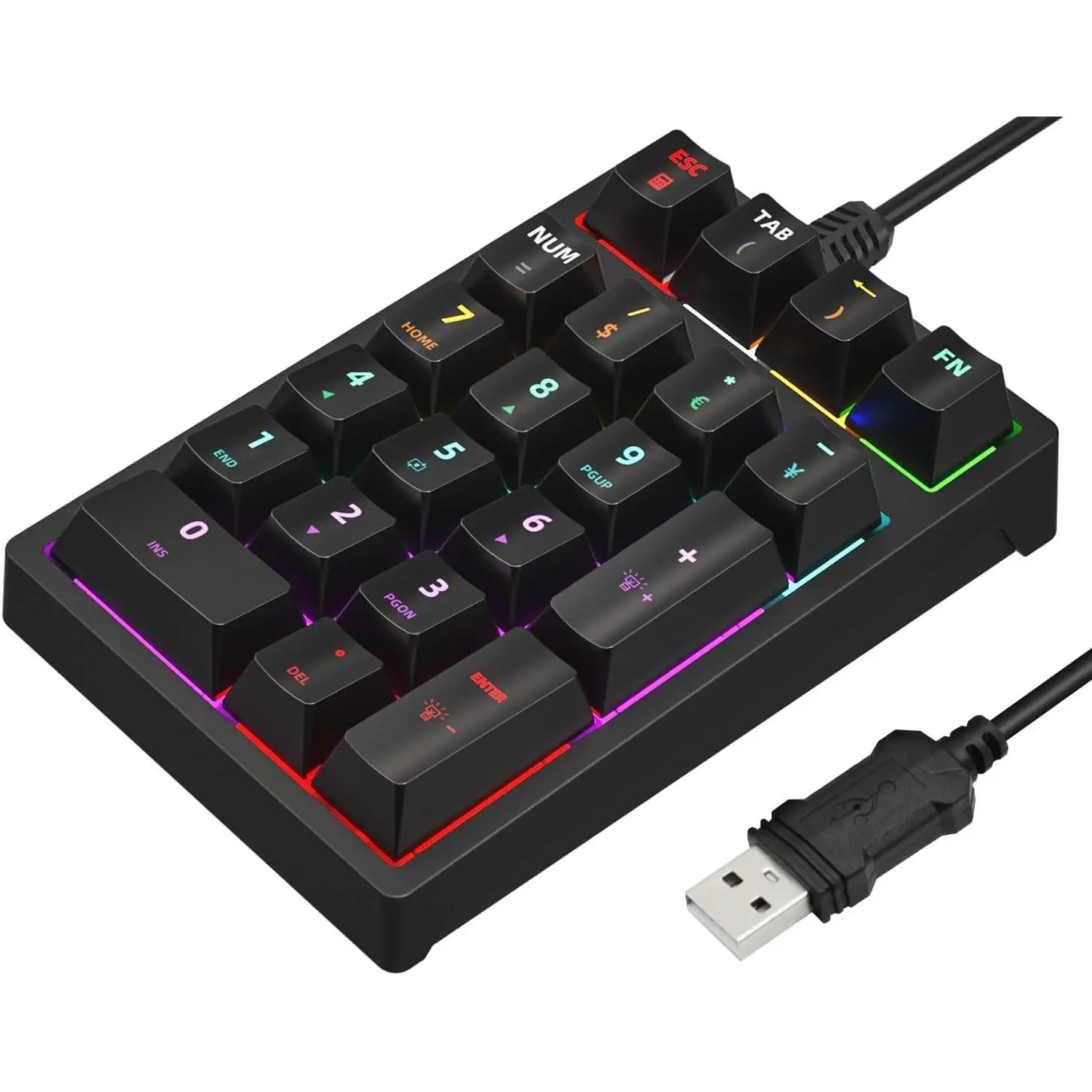 Mechanical Numeric Keypad, USB Wired 21-Key Number Pad, RGB Backlit Anti-Ghosting Keypad for Laptop Desktop PC, Excel Accounting Data Entry