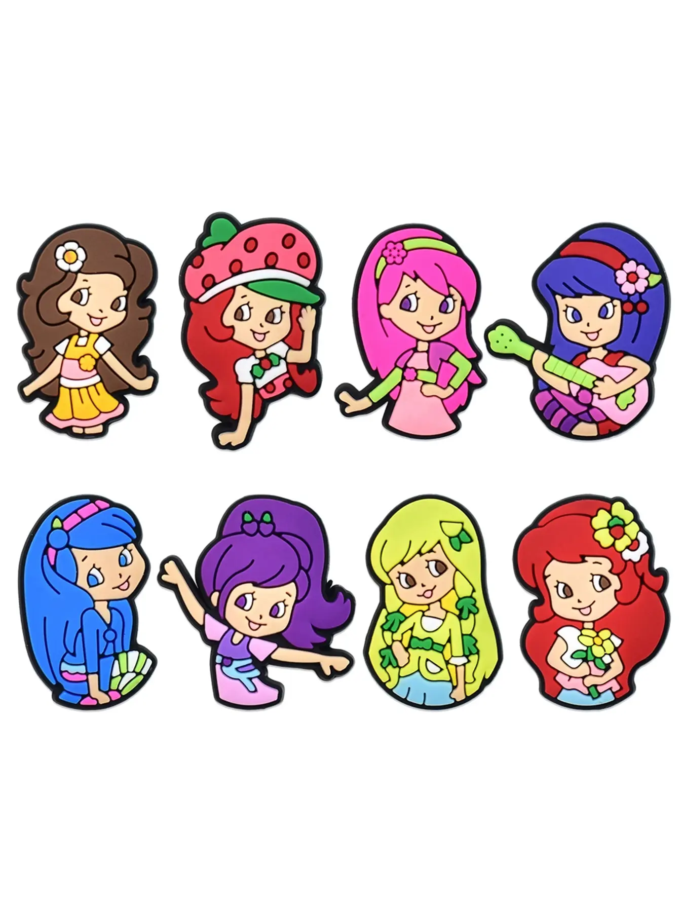 8/9pcs Cartoon Retro Strawberry Girl Shoe Accessories, PVC Material Beach Bag Sandal Watch Strap DIY Shoe Decor, Festival Gifts