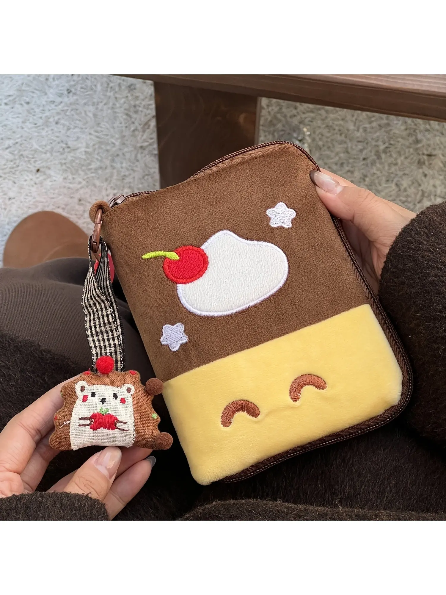 Embroidered Cherry Pudding Japanese Style Cute Passport Holder Portable Travel Storage Bag Multi Card Position Document Organizer With Mesh Pocket Can Hold Diary Exquisite Three Dimensional Embroidery Passport Cover