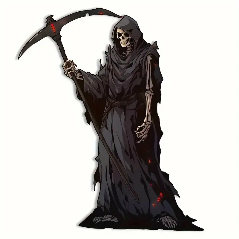 Scary Scythe Skeleton Car Sticker Halloween Decal, Creepy Vibes Rearview Mirror Decor for Motorcycle Laptop Phone Case Party DIY Decoration, 1PC
