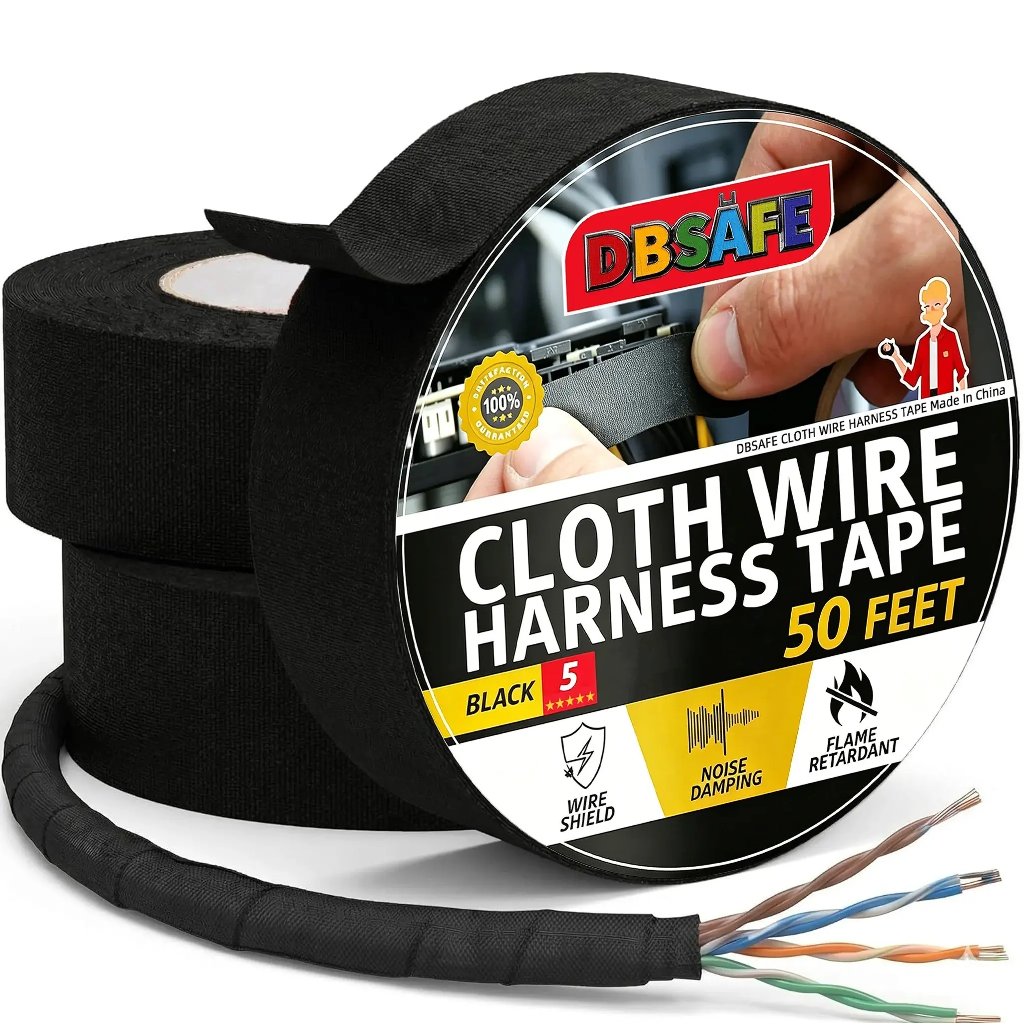 Insulating Wire Harness Tape 3/4 Inch X 50 Feet, High Temperature Resistant Self-Adhesive Electrical Tape, Noise Reduction, 1-10 Rolls Available