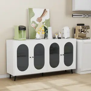 AobtkelBuffet Cabinet with Storage, 60'' Storage Cabinet with 4 Acrylic Doors, Accent Cabinet, Sideboard Cabinet for Hallway, Entry, Living Room, White