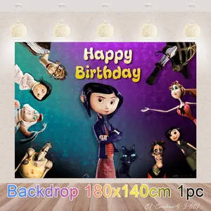 Coraline Dark Fantasy Birthday Backdrop Party Background Cloth, Halloween Cartoon Tapestry Wall Hanging Photography Background Premium Polyester Fabric, Party Decor, Halloween Event Setup, Photo Booth Prop, Studio Background, Fantasy Celebration
