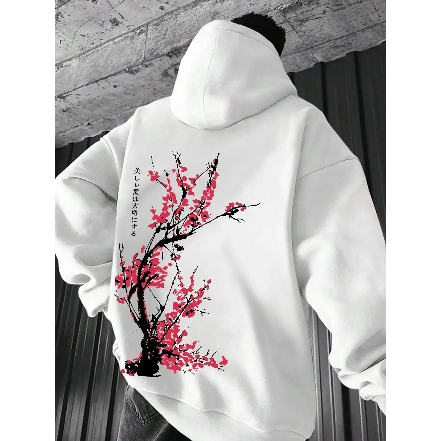 Men's Floral Print Drop Shoulder Hoodie, Fashion Casual Regular Fit Drawstring Pocket Hooded Sweatshirt for Daily Holiday Outdoor Wear, Men Clothes for Fall & Winter