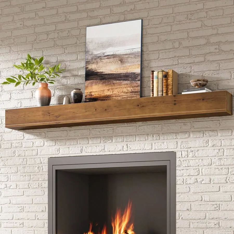 74.8" Fireplace Mantel Shelf, Mounted Floating Shelves, Wood Mantel Floating Shelf Storage Display Shelves, Rustic Brown