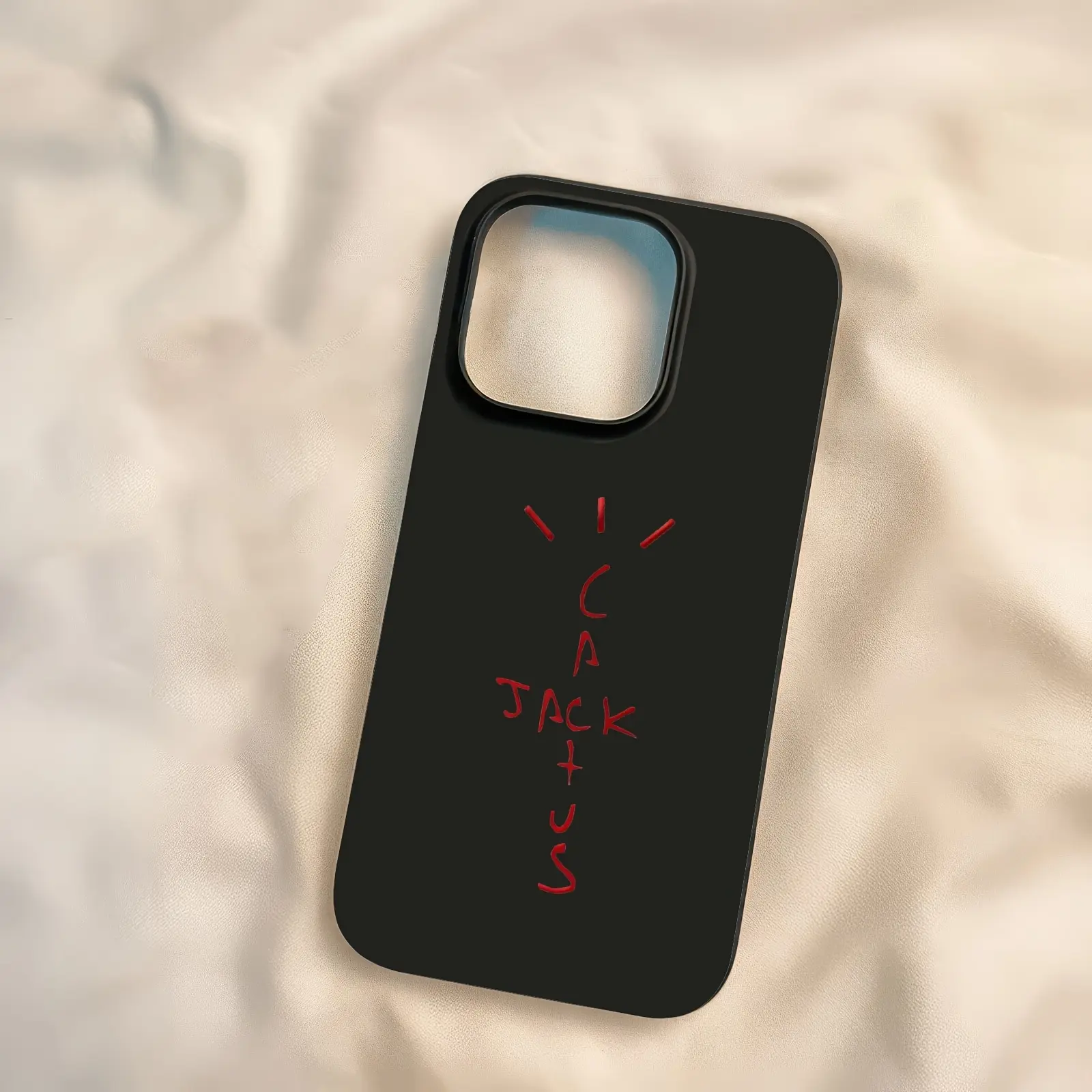 Phone Case: A Black Phone Case Featuring a Red "CACTUS JACK" Design, This Stylish and Popular Product Boasts a Unique Pattern. It Is a Brand-new Matte Phone Case with a Large-hole Design, Combining Fun, Simplicity, and a Fashionable Style