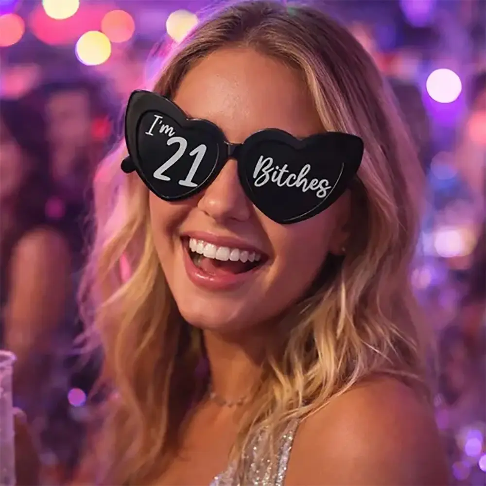 Novelty I am 21 black heart birthday party glasses Finally Legal 21 Years Old Twenty One 21st birthday party decoration Accessories Cheers to 21 Photo props happy Bday gift present