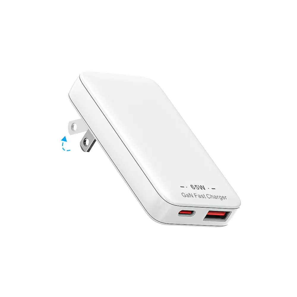 65W GaN Flat USB-C USB-A Wall Charger Ultra Thin Type-C Fast-Charging Foldable Compact Dual-Port PD 3.0 QC 4.0 Technology for MacBook iPhone 16/16 Pro Max/15-12, Galaxy S24 Ultra, Pixel, iPad Pro/Air, Steam Deck