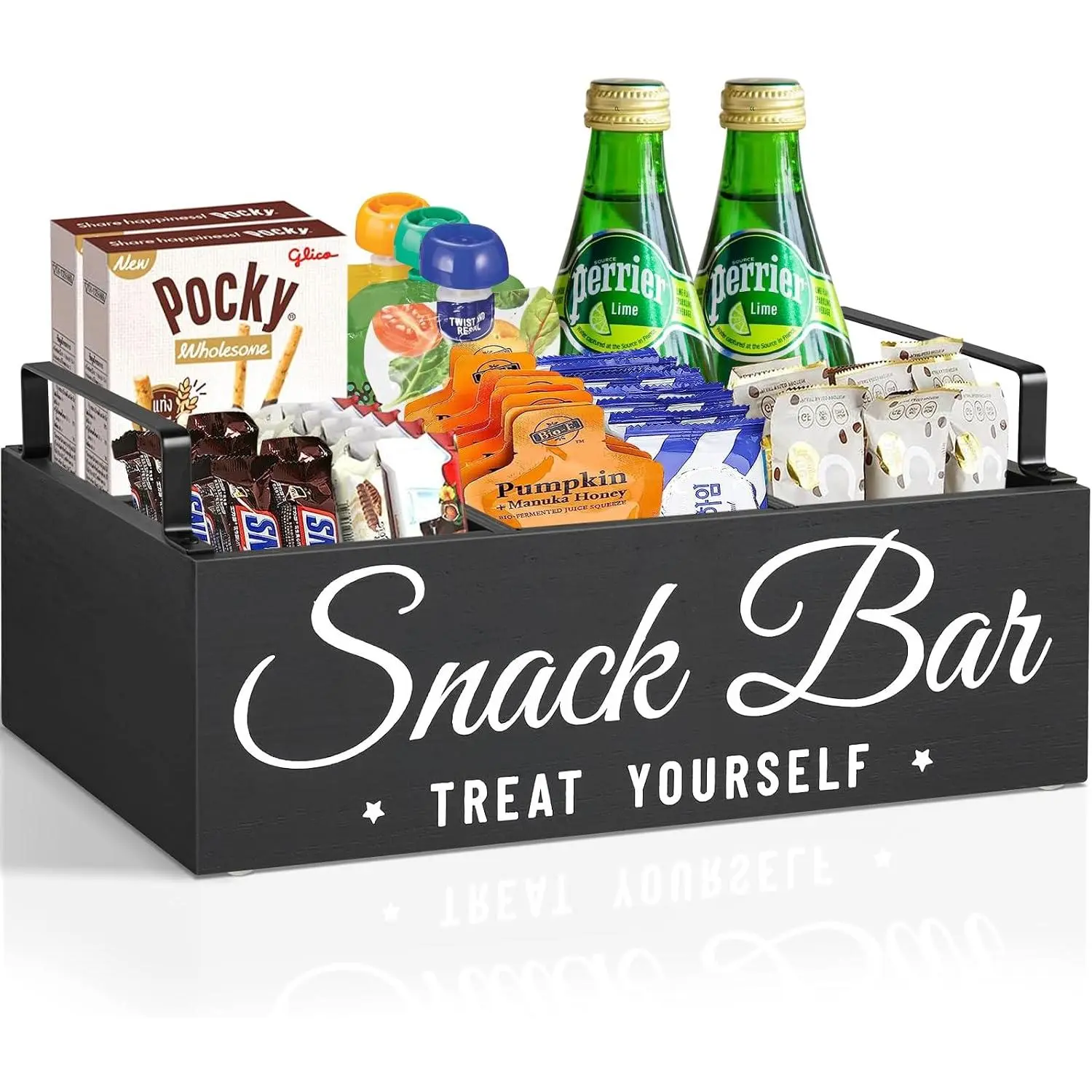 Snack Organizer for Countertop,  Pantry Storage Bins with Handles, Snack Bar Organizer for Pantry Shelf, Kitchen, 4 Compartment  Container Snack Box, Pantry Organizer for Snacks, Chips