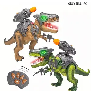 Armed Dinosaur Remote Control Toy, Walking Rc Dino, Moves and Roars, Glowing Eyes, Equipped with Turret and Guns, Suitable for Children 3+ Years Old, for Gifting or Self-Play, Includes Remote Controller, Requires 5 AA Batteries (Not Included)