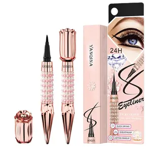 Waterproof 24HR No-Smudge Liquid Eyeliner, Ultra-Fine Precision Tip, Sparkling Rhinestone Rose Gold Scepter Design, Sweat-Proof & Transfer-Proof for All Day Wear liner bold makeup eye