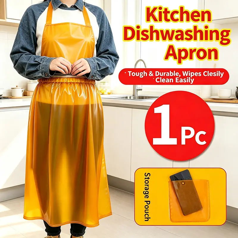 Soft PVC Half Waist Work Apron Unisex, Waterproof Oil Resistant Wipe Clean Apron with Pocket, Elastic Wide Waistband Quick‑Release Buckle for Kitchen Dishwashing Seafood Processing