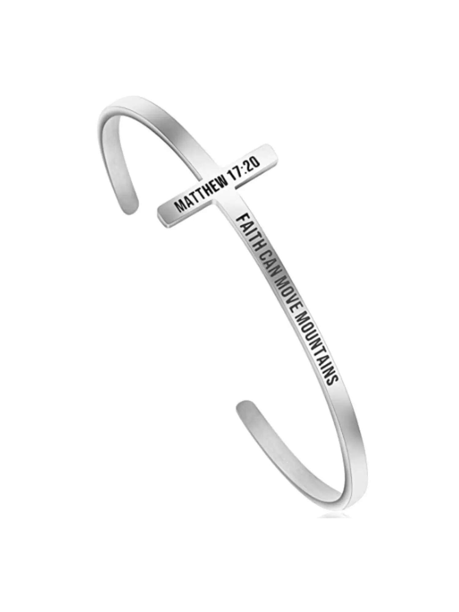 1 Pc Silvery Inspirational Cross Bracelet for Women Men Stainless Steel Religious Cuff Bangle Bible Verse Christian Bracelet for Women Engraved Bracelet