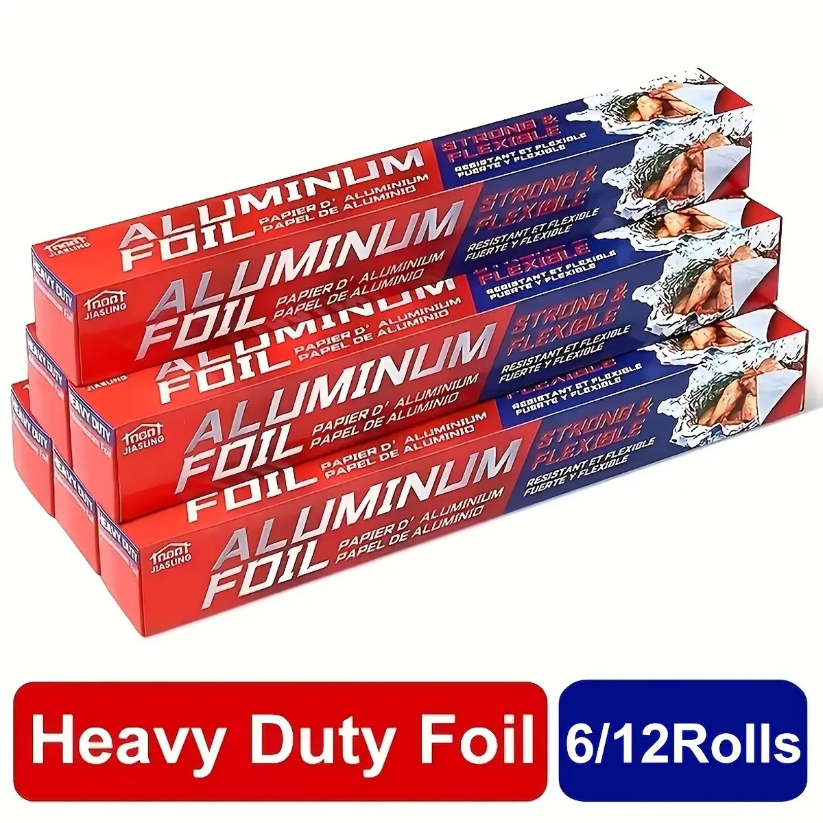 6/12 Rolls Heavy-duty Aluminum Foil Roll Thick Heavy Duty Foil for Added Strength and Durability, Secure Easy Open and Close Tab Suitable for Restaurants Disposable Food Packaging 12 Inches Wide, 30 Sq.Ft./pc