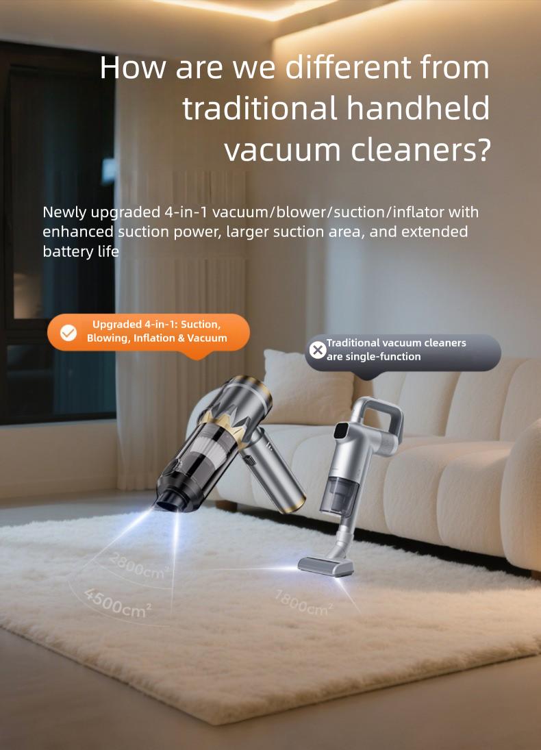 2-in-1 Cordless Car Vacuum, Brushless Handheld Vacuum Cleaner with 3 Suction Modes, LED Display, Portable Car Vacuum Cleaner for Car Home Office Pet Hair