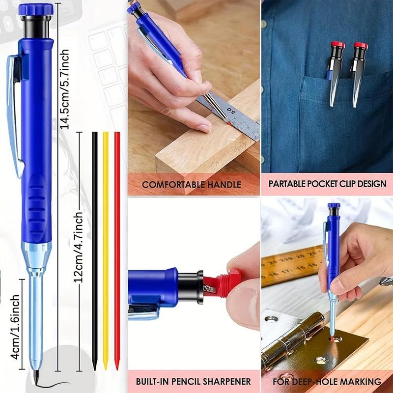 Mechanical Pencil with Refill & Sharpener, 1 Count Professional Engineering Woodworking Pen with 2 Boxes Refills, Quick Dry Marker Pen for Deep Hole Mechanical Pencil, Specialty Pen