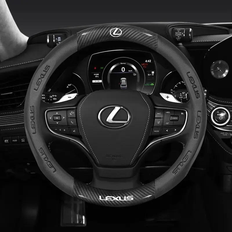 Carbon Fiber Microfiber Steering Wheel Cover for Lexus Models, Universal Fit, Durable & Stylish Car Accessory, Enhance Your Driving Experience